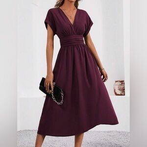 SHEIN Deep Wine Midi Dress